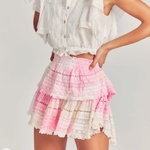 LOVESHACKFANCY pink tie dye ruffle mini skirt
